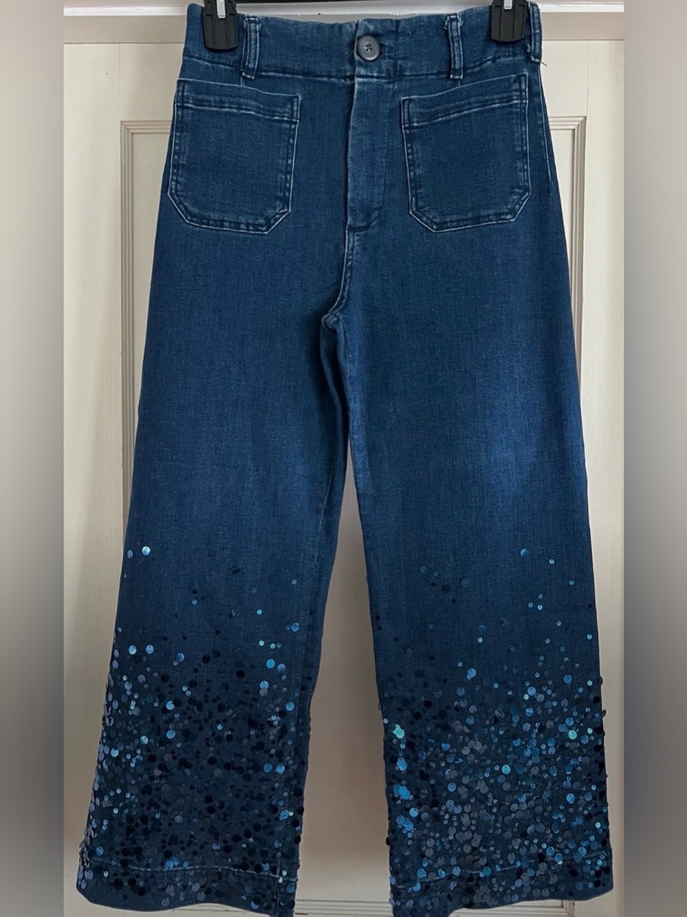 Anthropologie The Colette Cropped High-Rise Wide-Leg Sequin Jeans in Size 28R - Picture 2 of 7
